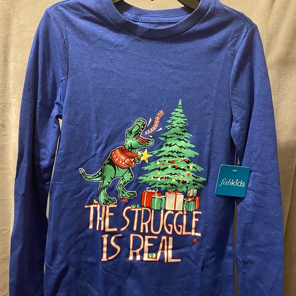 T-Rex Dinosaur Christmas LS T-Shirt Youth